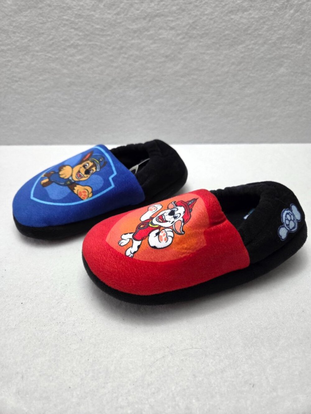 Paw Patrol Chase Marshall Kids Slippers Size 11-12 Red Blue Plush Slip On